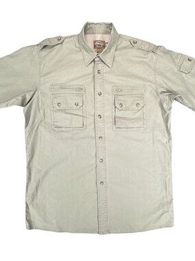 Cabela's Safari Series Snap Button Shirt Men's M Tall Khaki Cotton